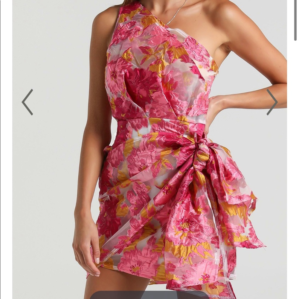 NWT showpo pink floral one shoulder dress